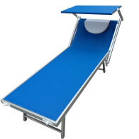 Bakaji 02011828 Ξαπλώστρα Παραλίας Αλουμινίου με Σκίαστρο και Μαξιλάρι Πισίνα Θάλασσα Κήπος Μπλε