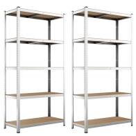 BAKAJI  2x Ράφι Μεταλλικό Γαλβανισμένο 5 Ράφια MDF Ραφιέρα Βαρέως Τύπου 180x90x40  02814001