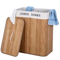 BAKAJI  Καλάθι Απλύτων 2 Διαμερίσματα Πτυσσόμενο Καλάθι από Μπαμπού Ύφασμα  02822553