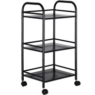 BAKAJI  Καρότσι με 3 Ράφια σε Μαύρο Μέταλλο 4 Ρόδες Έπιπλο Μπάνιου Εξοικονόμησης Χώρου  02822686