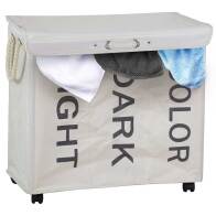 BAKAJI  Καλάθι Απλύτων 3 Θέσεων Πτυσσόμενο Υφασμάτινο με Ρόδες Κρεμ  02822740