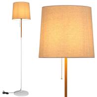 BAKAJI  Λάμπα Δαπέδου Μοντέρνου Σχεδιασμού με Καπέλο E27 Ύφασμα Ξύλο Μέταλλο  02825718