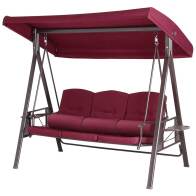 BAKAJI  Κούνια Κήπου Ίμπιζα 3 Θέσεων με Σκίαστρο Μαξιλάρια και Πτυσσόμενους Δίσκους Μπορντό  02828215