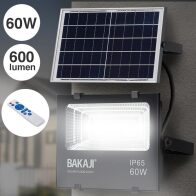 BAKAJI  Προβολέας LED 60W με Ηλιακό Πάνελ Εξωτερικού Χώρου Υψηλής Φωτεινότητας 600lm + Τηλεχειριστήριο  02834427