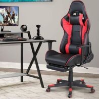 BAKAJI  Καρέκλα Πολυθρόνα Gaming Γραφείου Σπιτιού Ανακλινόμενη με Υποπόδιο Κόκκινη  02837447