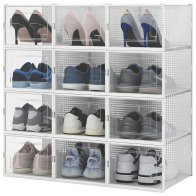 BAKAJI  Σετ 12 τεμαχίων κουτιά αποθήκευσης παπουτσιών στοιβαζόμενα 35x25x19cm εξοικονόμηση χώρου για παπούτσια  02840737