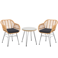 Shally Dogan 02841015 Σετ Κήπου από Ρατάν με Τραπεζάκι με Γυάλινη Επιφάνεια και 2 Καρέκλες Εξωτερικού Χώρου