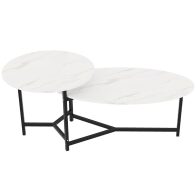 Shally Dogan 02841333 Χαμηλό Τραπεζάκι Καφέ με 2 Ράφια Εφέ Λευκού Μαρμάρου