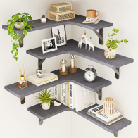 Bakaji 02841419 Σετ 4 Γκρι Ξύλινα Ράφια Τοίχου 41x14x29εκ