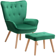 Bakaji Πολυθρόνα με Σκαμπό Σαλονιού Βελούδινη 02841567 Πράσινη