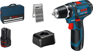 Bosch GSR 12V-15 Δραπανοκατσάβιδο μπαταρίας 12V (2 μπαταρίες & φορτιστή )& Σετ 25 εξαρτημάτων σε υφασματινη θήκη