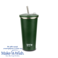 NAVA Θερμός ποτήρι με ανοξείδωτο καλαμάκι "We Care" πράσινο 520ml