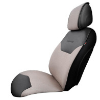 Otom Ημικάλυμμα "Exclusive" Από Λινό Ύφασμα Με Δερματίνη Μπέζ - Μαύρο