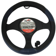 Feral Κάλυμμα Τιμονιού Αυτοκινήτου Δερμάτινο Μαύρο-Μπλε Medium
