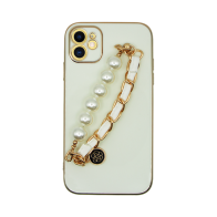 Vivid Silicone Case Pearl Chain Holder Apple iPhone 11 White/Gold