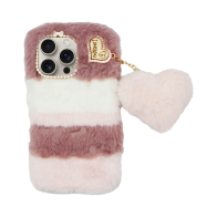 Vivid Fluffy Plush Case with Heart-Shaped Chain Apple iPhone 16 Pro Max Pink