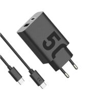 Motorola SJMC502 Ταχυφορτιστής με 2xUSB Τype-C Τype-A με USB-PD και καλώδιο 1μ. Type-C σε Type-C-50W