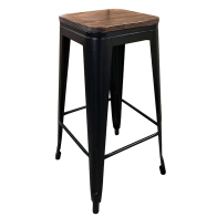 ARTELIBRE Σκαμπό Bar Βιομηχανικού Τύπου Vintage SILANO II Μαύρο Ματ/Καφέ Μέταλλο/Ξύλο 42x42x76cm