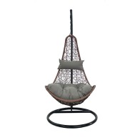 Velco, κρεμαστή πολυθρόνα καφέ 2 τόνων,με rattan και μαξιλάρια