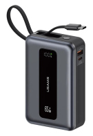 USAMS power bank CD243 με καλώδιο USB-C 2x θύρες εξόδου 20000mAh 65W γκρι