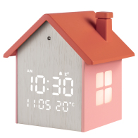 LIFE Ψηφιακό ρολόι / ξυπνητήρι σπιτάκι, με οθόνη LED και φωτάκι νυκτός LIFE TINY HOUSE PEACH