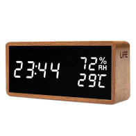 LIFE Ξύλινο ψηφιακό θερμόμετρο/υγρόμετρο εσωτερικού χώρου με ρολόι, ξυπνητήρι και ημερολόγιο. LIFE NOBLE SAPELE