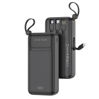 XO Power Bank 20.000 mAh, με 4 ενσωματωμένα καλώδια (1x USB-Α, 1x USB Type-C, 1x Micro USB, 1x Lightning) σε μαύρο χρώμα XO PR279