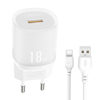 XO Φορτιστής Universal με 1 Έξοδο USB-A USB Type-C 18W XO L157 Λευκός