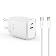 XO Φορτιστής  Universal 1xUSB-C και 1x Lightning 8-Pin 20W XO L145 Λευκός