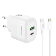 XO Φορτιστής Universal με 2 Εξόδους 1xUSB-A και 1xUSB-C 8-Pin EU PD20 και QC18W L137 Λευκός