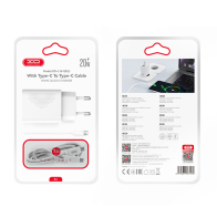 XO Universal φορτιστής με 2 εξόδους, 1x USB-A & 1x USB-C, PD20W / QC18W και αποσπώμενο καλώδιο USB type-C σε λευκό χρώμα XO L161 (EU) PD20W/ QC18W WITH TYPE-C CABLE