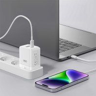 XO Universal φορτιστής GaN με 2 εξόδους 1xUSB-A & 1xUSB-C, PD45W και αποσπώμενο καλώδιο USB type-C σε λευκό χρώμα XO CE36