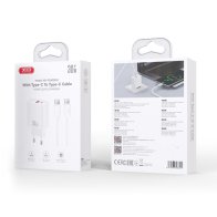 XO Universal φορτιστής GaN με 2 εξόδους 1xUSB-A & 1xUSB-C, PD30W και αποσπώμενο καλώδιο USB type-C σε λευκό χρώμα XO CE42 WITH TYPE-C CABLE