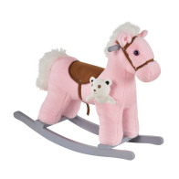 Λούτρινο Κουνιστό Αλογάκι με Μουσική Ξύλινη Βάση και Αρκουδάκι Χρώματος Ροζ HOMCOM 330-118PK