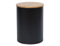 Μεταλλικό Δοχείο κουζίνας Excellent Houseware με καπάκι από μπαμπού και διαστάσεις Φ10cm x 15.5cm - Μαύρο
