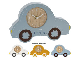 Kids deco Επιτραπέζιο ρολόι αυτοκίνητο HZ2003010 Ξύλινο, 24x3.5x15.5cm, σε 3 επιλογές χρώματος, λευκό/κίτρινο/μπλε.