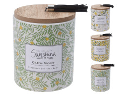 Αρωματικό Κερί Primavera CC5060080 Σε Kεραμικό δοχείο με σχέδιο και Ξύλινο καπάκι 9 x 11.7cm Σε 3 επιλογές σχεδίου και αρώματος