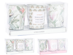 Σετ 3 Κεριά CC5061080 Σε γυάλινο δοχείο 16 x 5 x 8 cm, σε 3 επιλογές σχεδίου