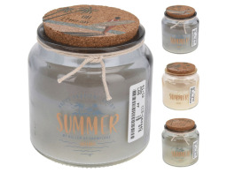 Αρωματικό Κερί Pacifica CC5062440 Σε γυάλινο δοχείο με καπάκι από φελλό, 10,2 x 10 cm, 300γρ, σε 3 επιλογές σχεδίου και αρώματος green/tropical shores, blue/snowflake, light brown/diving lover.