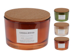 Αρωματικό Κερί CC5062610 Σε Decorated γυάλινο δοχείο με καπάκι από φελλό, 13 x 8 cm, 400γρ, σε 3 επιλογές σχεδίου και αρώματος ivory cedar wood orange, brown sandalwood, green patchouli wood.