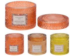 Αρωματικό Κερί Pampa CC5073980 Σε γυάλινο δοχείο με καπάκι, 9 x 8.5 cm, σε 3 επιλογές σχεδίου και αρώματος, reddish/pomegranate noir, yellow/amber vanilla, brown/fresh cotton.