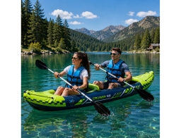 XQMAX Σετ φουσκωτό κανό καγιάκ Cruiser X2 2 θέσεων, με διπλό κουπί, αντλία χειρός και σχοινί ασφαλείας, 308x91x51cm