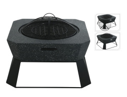 Εστία φωτιάς εξωτερικού χώρου με σχάρα ΒΒQ, 62x62x43.5cm, Μαύρο