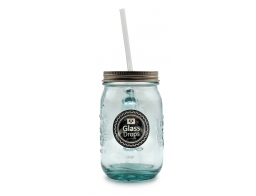 Glass Drops Ποτήρι Authentic Est. 1896 (3109) Με χερούλι, καπάκι & καλαμάκι, Από ανακυκλωμένο γυαλί, Χωρητικότητας 550ml, Διαστάσεων Ø 12 x Υ 23 cm