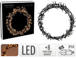 Στεφάνι με 300 φωτάκια LED - 3 Μέτρα σύνδεσης , Kανονική Διάταξη, με χειριστήριο, 8 προγράμματα, Μαύρο καλώδιο PVC και διάμετρο 38cm - Θερμό Λευκό