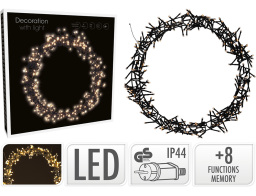 Greentech Στεφάνι με 300 Φωτάκια Led Θερμό Λευκό 3 Μέτρα σύνδεσης με Xειριστήριο 8 Προγράμματα