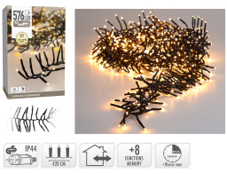 576 Φωτάκια LED - 4 Μέτρα + 3 Μέτρα σύνδεσης , Πυκνή Διάταξη, με χειριστήριο, 8 προγράμματα, Μαύρο καλώδιο PVC - Θερμό λευκό