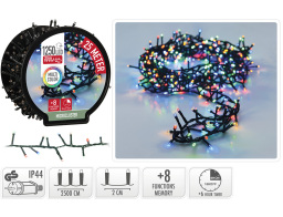 1250 Φωτάκια LED - 25 Μέτρα + 3 Μέτρα σύνδεσης , Kανονική Διάταξη, με χειριστήριο, 8 προγράμματα, Πράσινο καλώδιο PVC - Πολύχρωμο