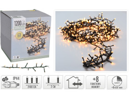 1200 Φωτάκια LED - 24 Μέτρα + 3 Μέτρα σύνδεσης , Kανονική Διάταξη , με χειριστήριο, 8 προγράμματα, Πράσινο καλώδιο PVC - Θερμό λευκό