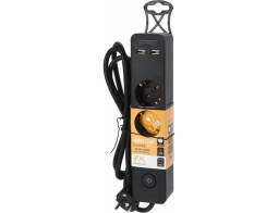 FX CONTROL Πολύπριζο (KT9000020) 3x Schuko, 2x USB, Mε διακόπτη Οn/Off, Παιδική προστασία, καλώδιο 1.4m, Μέγιστη ισχύ 3680watt - Mαύρο